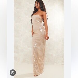BNWT PLT PrettyLittleThing Sz 10 Sequin Sheer Maxi Tube Dress